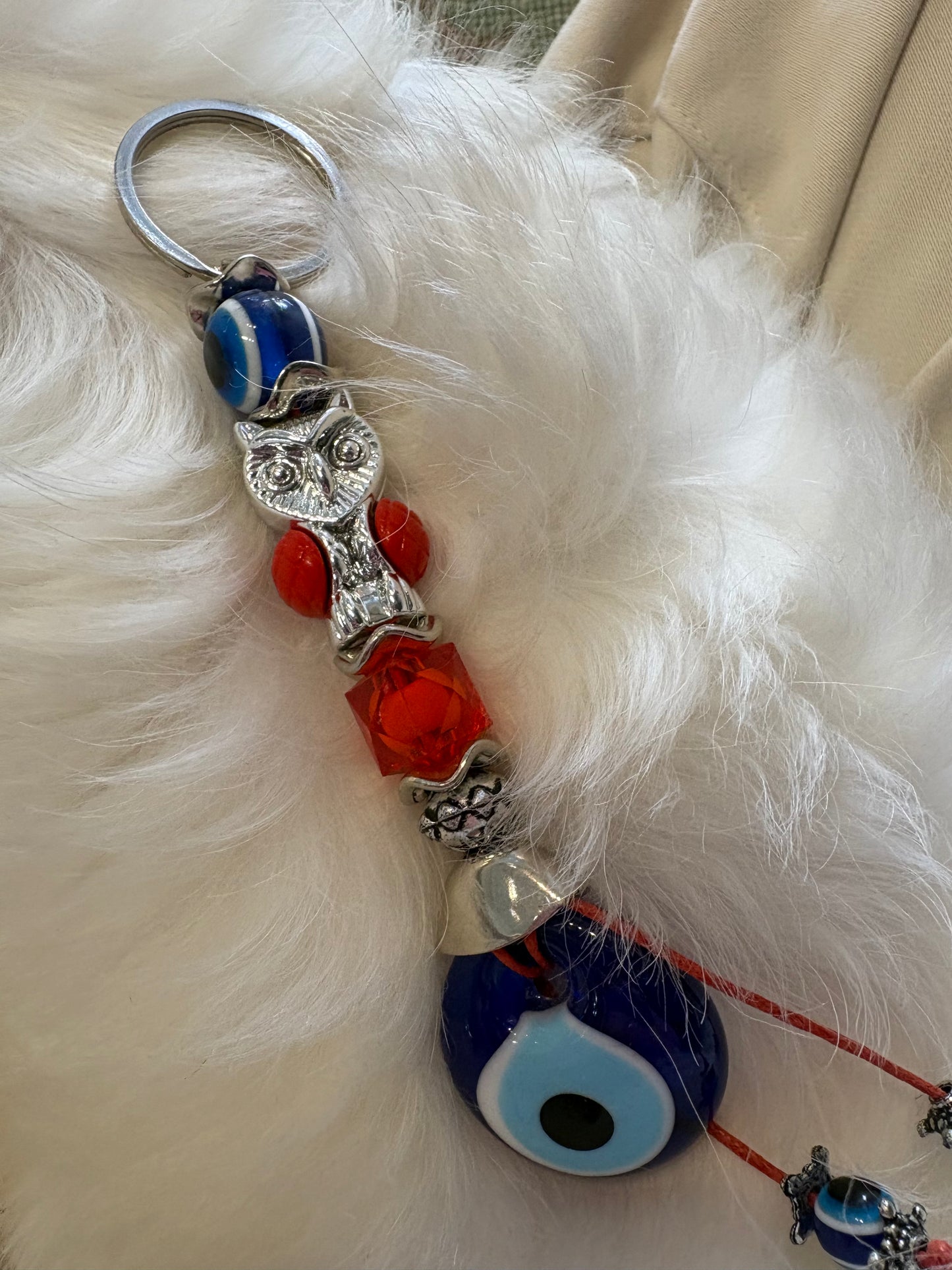 Owl Evileye Keychain Red